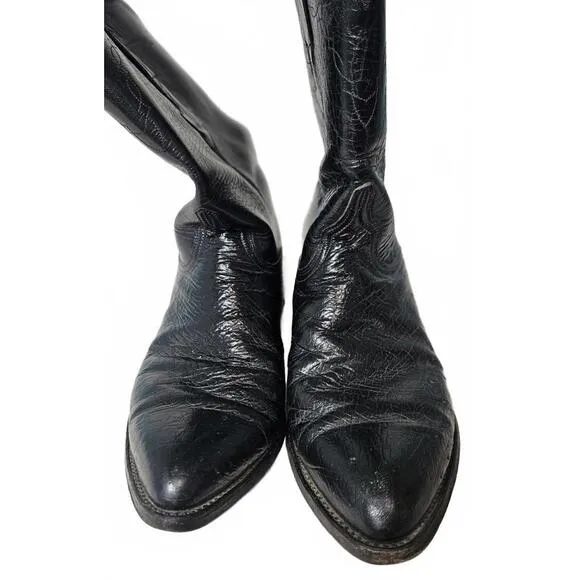 Lucchese Men's Vintage Black Leather Cowboy Boots Size 10 D