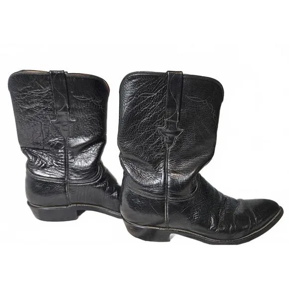 Lucchese Men's Vintage Black Leather Cowboy Boots Size 10 D
