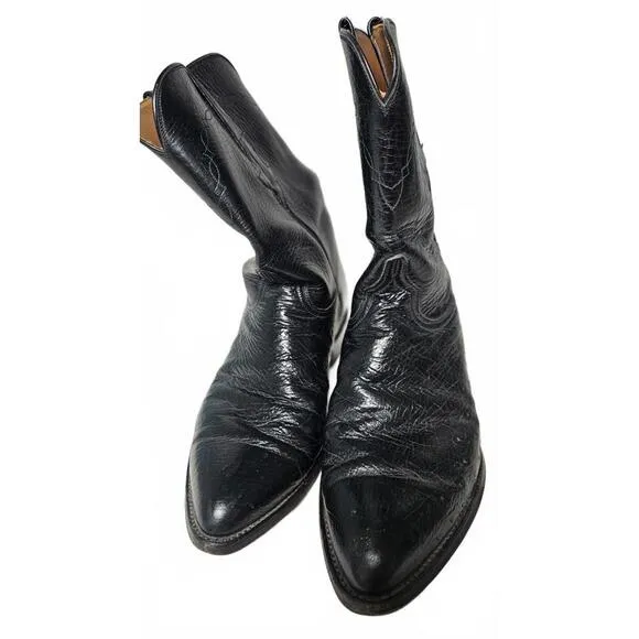 Lucchese Men's Vintage Black Leather Cowboy Boots Size 10 D
