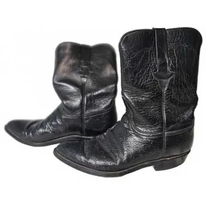 Lucchese Men's Vintage Black Leather Cowboy Boots Size 10 D