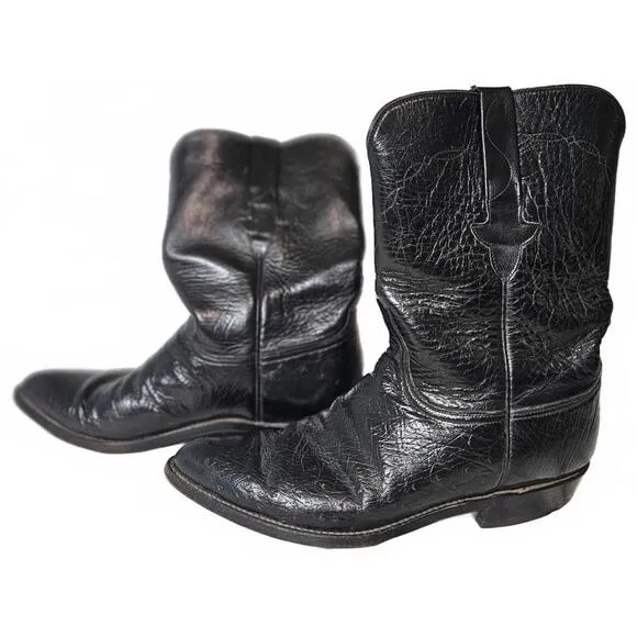 Lucchese Men's Vintage Black Leather Cowboy Boots Size 10 D