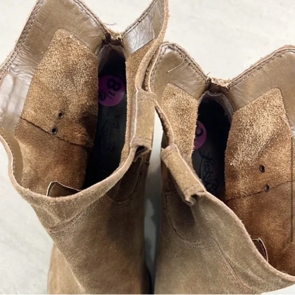 Lucky Brand Suede Wedge Brown Western Ankle Boot Booties 8.5