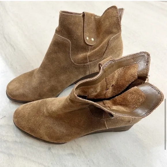 Lucky Brand Suede Wedge Brown Western Ankle Boot Booties 8.5