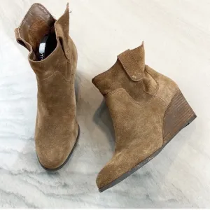 Lucky Brand Suede Wedge Brown Western Ankle Boot Booties 8.5