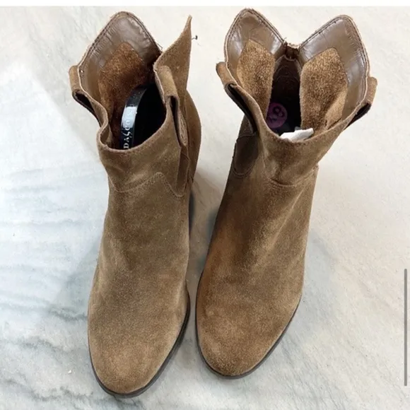 Lucky Brand Suede Wedge Brown Western Ankle Boot Booties 8.5