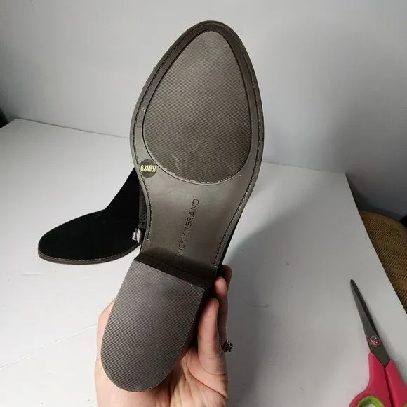 Lucky Brand Women's Fenley Boots Size 6.5 Black Suede Low Block Heel Zip Bootie