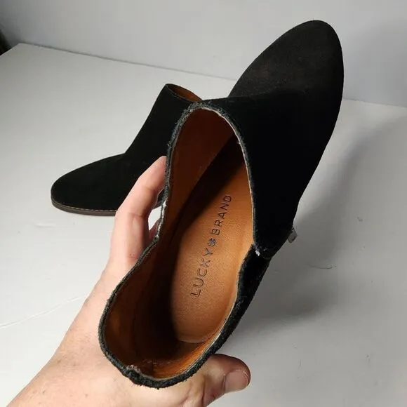 Lucky Brand Women's Fenley Boots Size 6.5 Black Suede Low Block Heel Zip Bootie