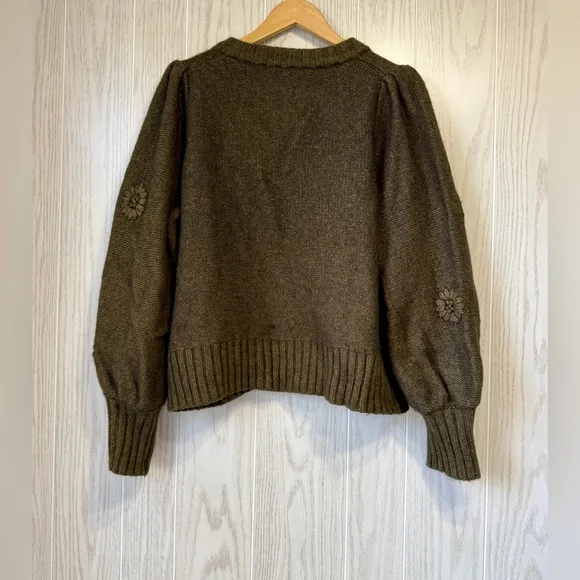 Madewell Embroidered Edencroft Pleat-Sleeve Cardigan Sweater  Size XL LNC