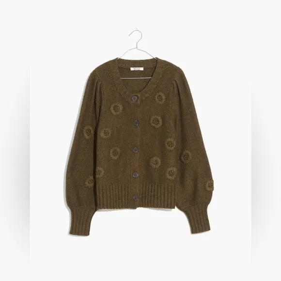 Madewell Embroidered Edencroft Pleat-Sleeve Cardigan Sweater  Size XL LNC