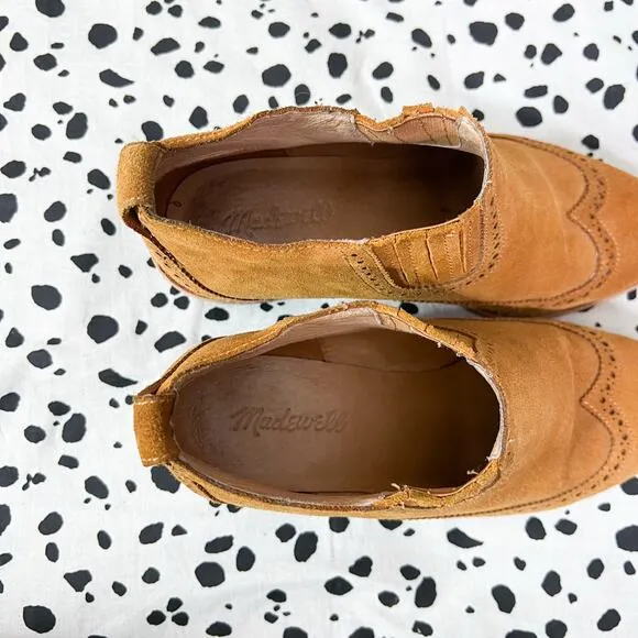 Madewell | Grayson Brogue Suede Warm Brown Block Heel Bootie Chelsea Boots 8 EUC