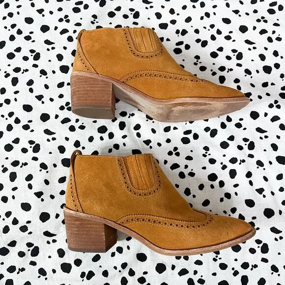 Madewell | Grayson Brogue Suede Warm Brown Block Heel Bootie Chelsea Boots 8 EUC