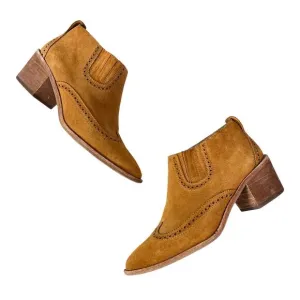 Madewell | Grayson Brogue Suede Warm Brown Block Heel Bootie Chelsea Boots 8 EUC