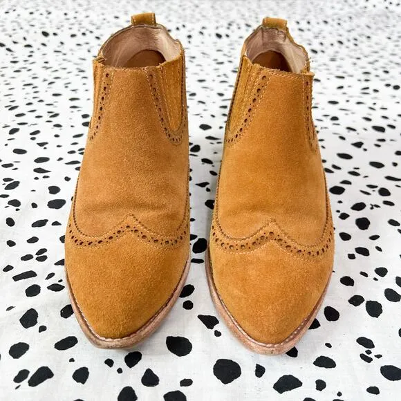 Madewell | Grayson Brogue Suede Warm Brown Block Heel Bootie Chelsea Boots 8 EUC