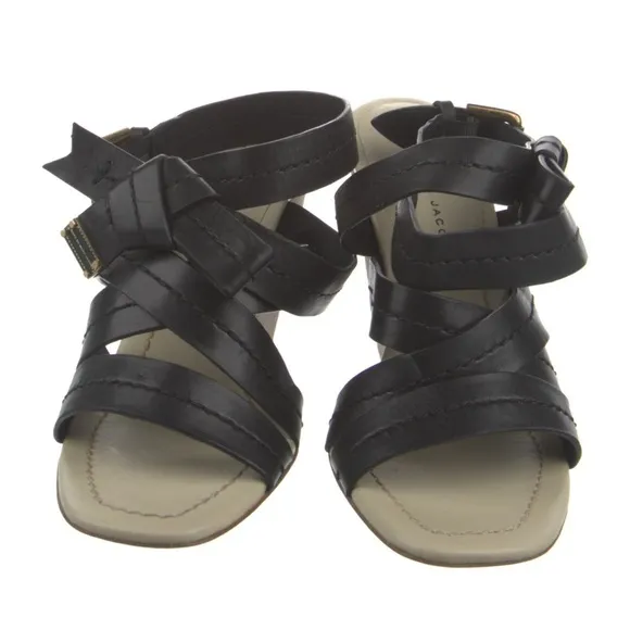 Marc By Marc Jacobs Black Leather Sandals with Crisscross Straps