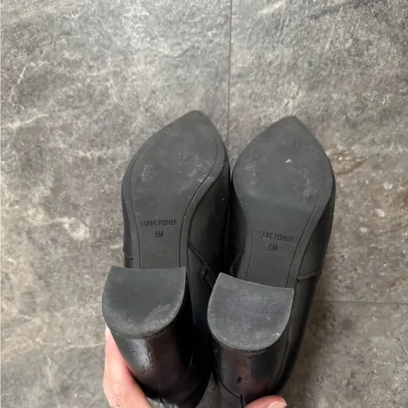 Marc Fisher Black Leather Zip Up Boots With Heel Booties Size 8