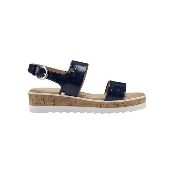 MARC FISHER Womens Blue Croco Print 1&quot; Platform Gordy Almond Wedge Sandals 8.5 M