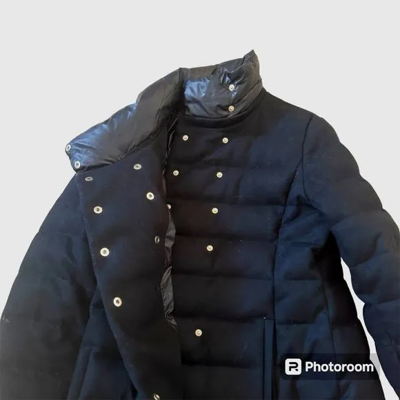 Marella Sport Wool Puffer Coat Black Padded Jacket Warm Winter Wear High Collar