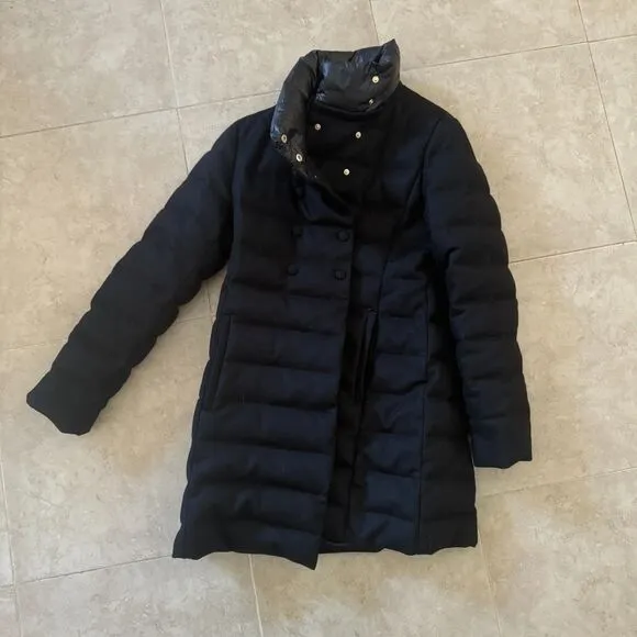 Marella Sport Wool Puffer Coat Black Padded Jacket Warm Winter Wear High Collar