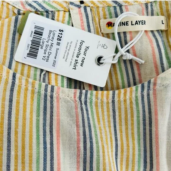 MARINE LAYER Laney Linen Blend Mini Dress in Beachy Stripe-Size L