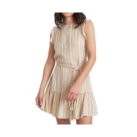 MARINE LAYER Laney Linen Blend Mini Dress in Beachy Stripe-Size L