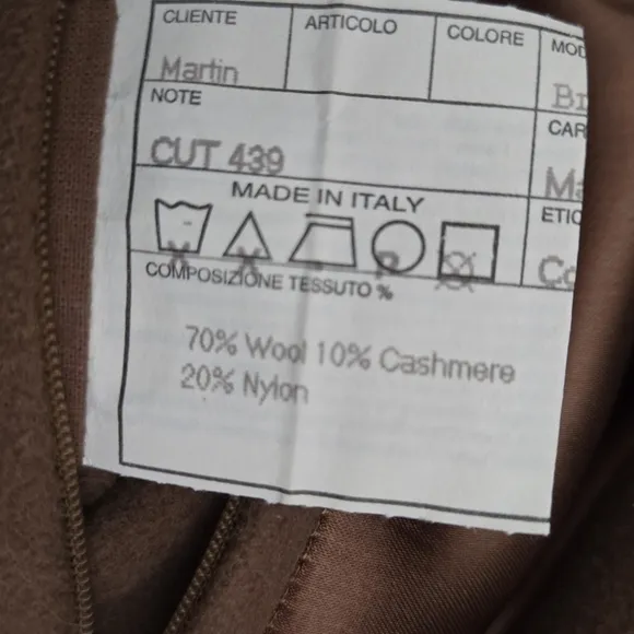 Mario Valente Men's Italian Made Wool &amp; Cashmere Coat Sz 42