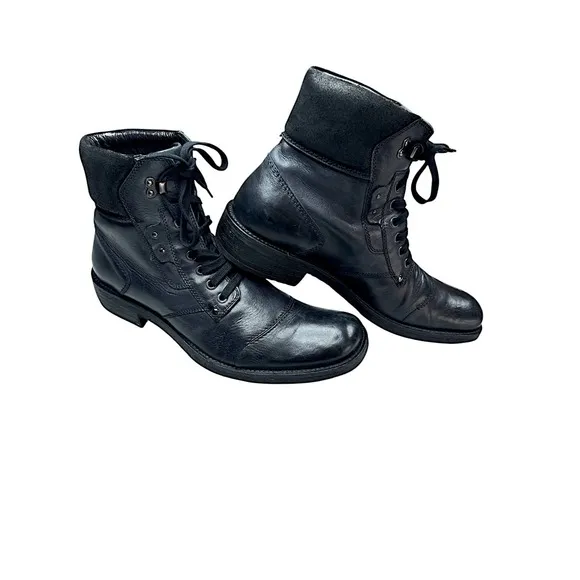 Mark Nason Mens 11 Black Leather Combat Chukka Boots Lace Up Biker Grunge Moto