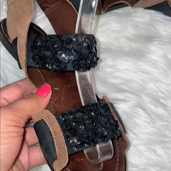 Marni Leather, Sequin Slingback Black and Brown Sandals