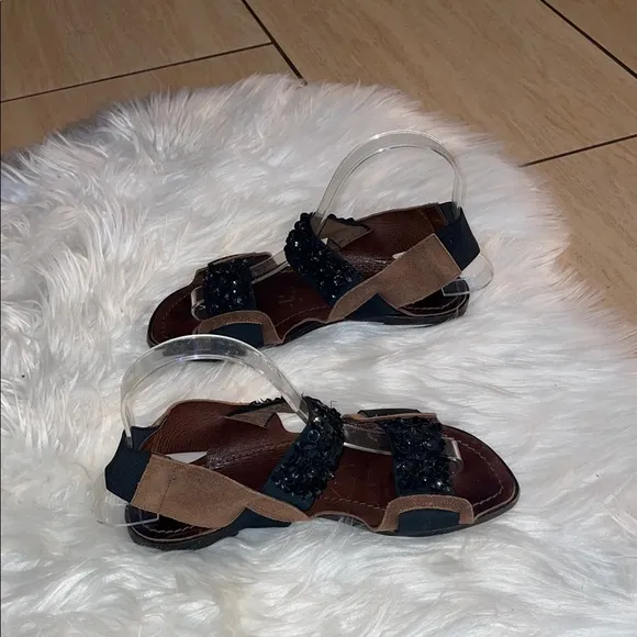 Marni Leather, Sequin Slingback Black and Brown Sandals