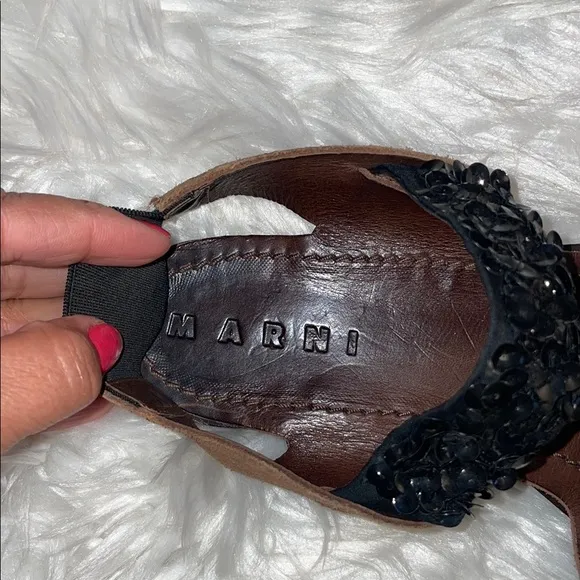Marni Leather, Sequin Slingback Black and Brown Sandals