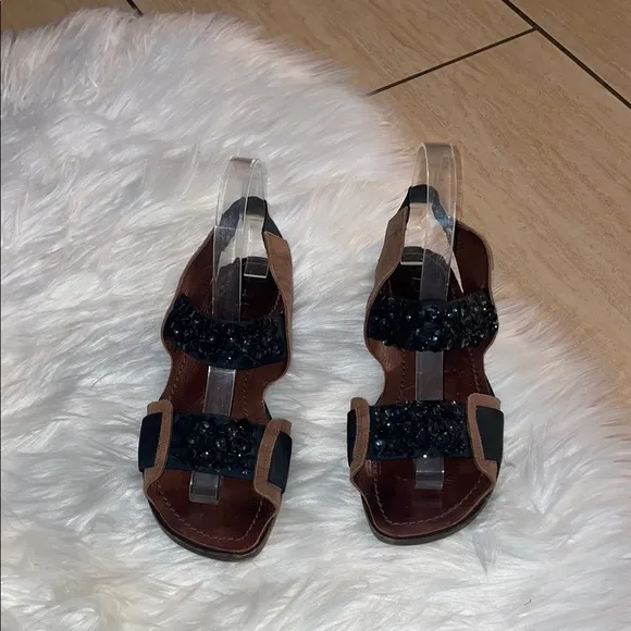 Marni Leather, Sequin Slingback Black and Brown Sandals