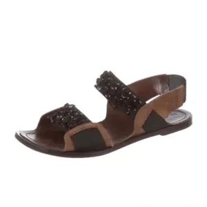 Marni Leather, Sequin Slingback Black and Brown Sandals