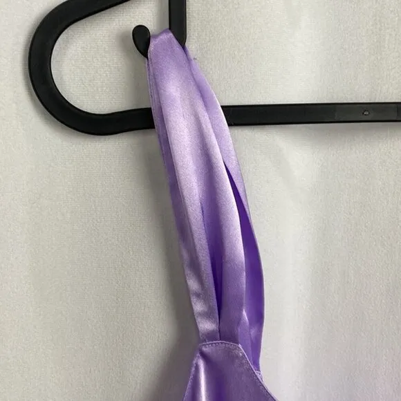 Martha B Lilac Satin Butterfly Midi Slip Dress - Size Large
