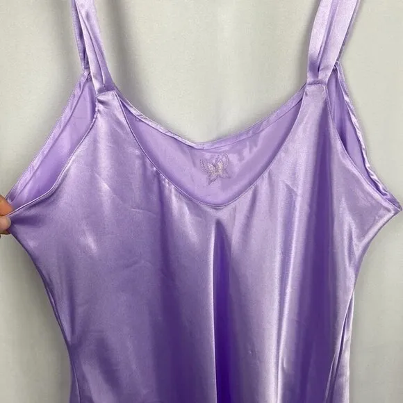 Martha B Lilac Satin Butterfly Midi Slip Dress - Size Large