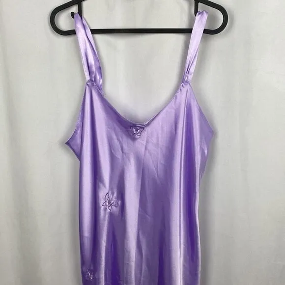 Martha B Lilac Satin Butterfly Midi Slip Dress - Size Large