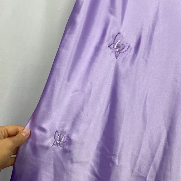 Martha B Lilac Satin Butterfly Midi Slip Dress - Size Large
