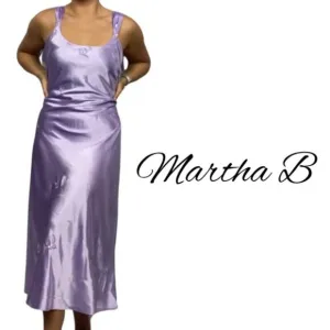 Martha B Lilac Satin Butterfly Midi Slip Dress - Size Large