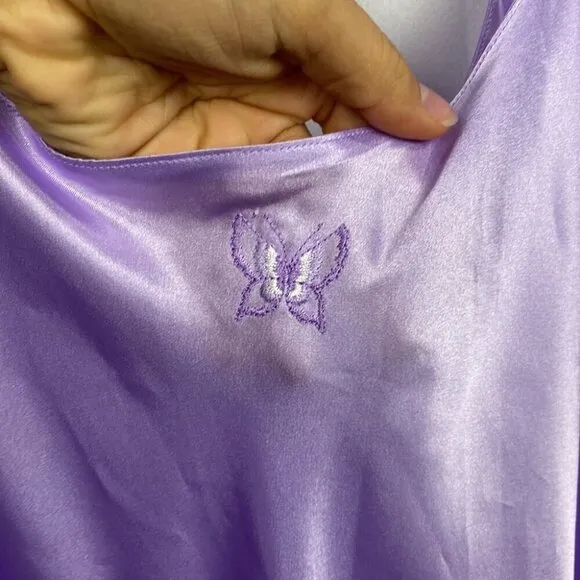Martha B Lilac Satin Butterfly Midi Slip Dress - Size Large