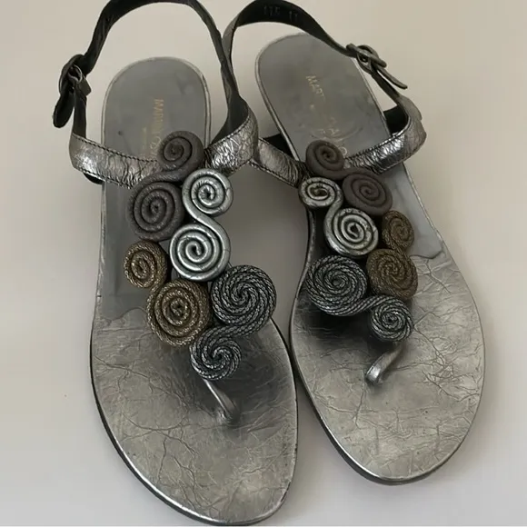 MARTINI OSVALDO Designer Silver Sandals size 6.5