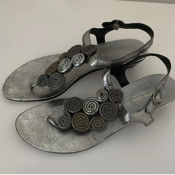 MARTINI OSVALDO Designer Silver Sandals size 6.5