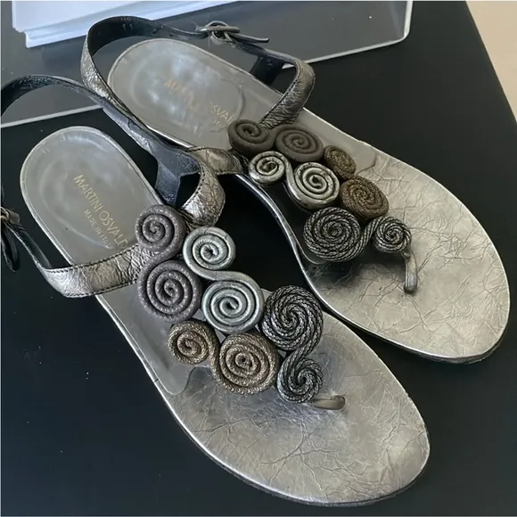 MARTINI OSVALDO Designer Silver Sandals size 6.5