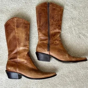 Matisse Leather Zip Up Western Snip Toe Boots-Womens 8-Brown-Boho-Festival-Fairy
