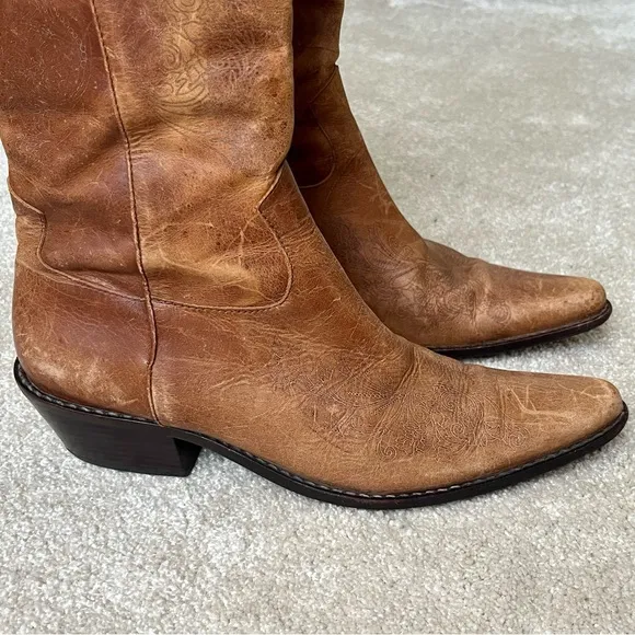 Matisse Leather Zip Up Western Snip Toe Boots-Womens 8-Brown-Boho-Festival-Fairy