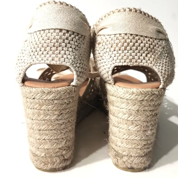 Maypol Crochet Espadrille Wedge Beige Gladiator Style Sandals Size EU 41
