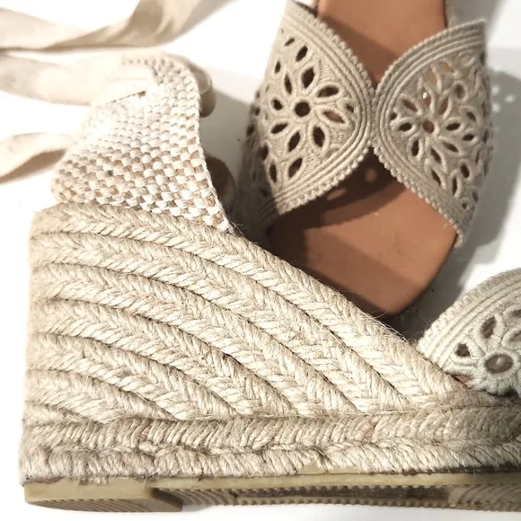 Maypol Crochet Espadrille Wedge Beige Gladiator Style Sandals Size EU 41