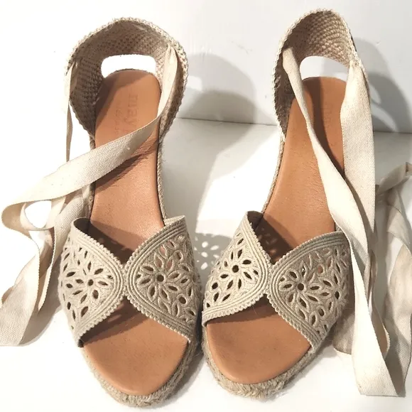 Maypol Crochet Espadrille Wedge Beige Gladiator Style Sandals Size EU 41