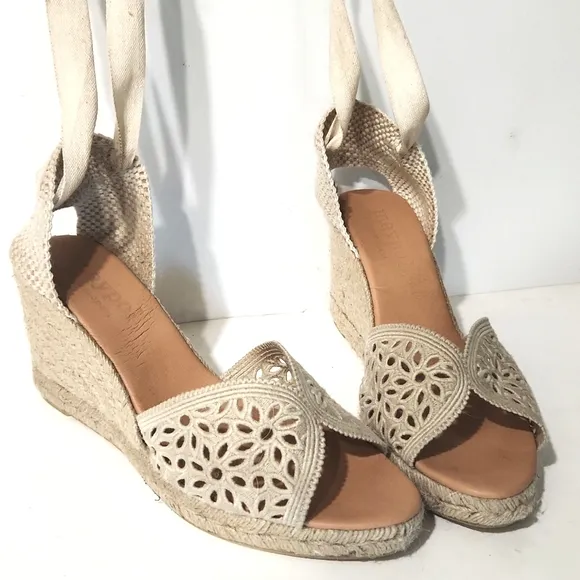 Maypol Crochet Espadrille Wedge Beige Gladiator Style Sandals Size EU 41