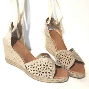 Maypol Crochet Espadrille Wedge Beige Gladiator Style Sandals Size EU 41