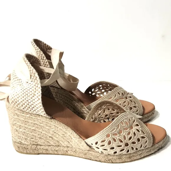 Maypol Crochet Espadrille Wedge Beige Gladiator Style Sandals Size EU 41
