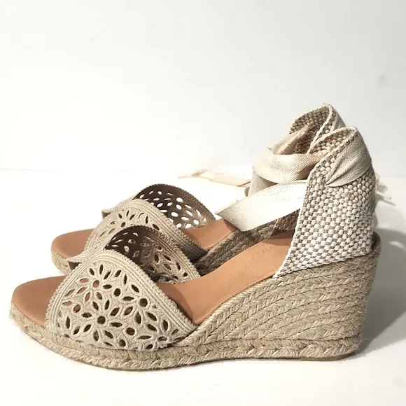 Maypol Crochet Espadrille Wedge Beige Gladiator Style Sandals Size EU 41