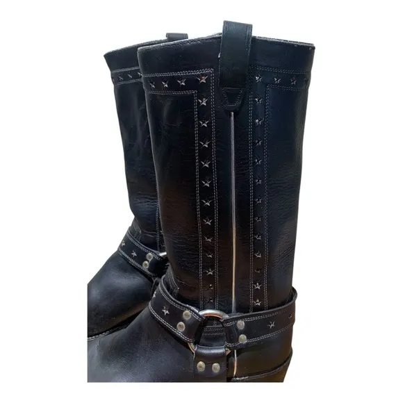 Men’s ArmorTrip Leather Embellished Square Toe Biker Boots Sz 8.5